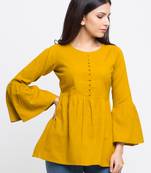 Women'S Mustard Women'S/Girls Cotton Slub Solid Top