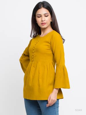 Women'S Mustard Women'S/Girls Cotton Slub Solid Top 2