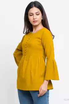 Women'S Mustard Women'S/Girls Cotton Slub Solid Top