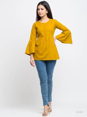 Women'S Mustard Women'S/Girls Cotton Slub Solid Top 5
