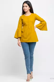 Women'S Mustard Women'S/Girls Cotton Slub Solid Top