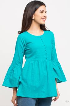 Women'S Turquoise Women'S/Girls Cotton Slub Solid Top