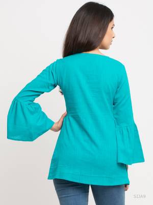 Women'S Turquoise Women'S/Girls Cotton Slub Solid Top 2