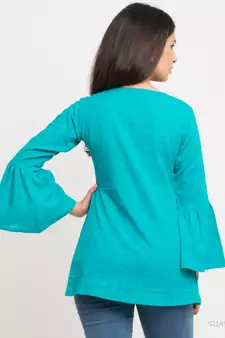 Women'S Turquoise Women'S/Girls Cotton Slub Solid Top