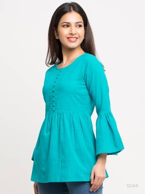 Women'S Turquoise Women'S/Girls Cotton Slub Solid Top 3