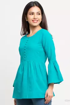 Women'S Turquoise Women'S/Girls Cotton Slub Solid Top