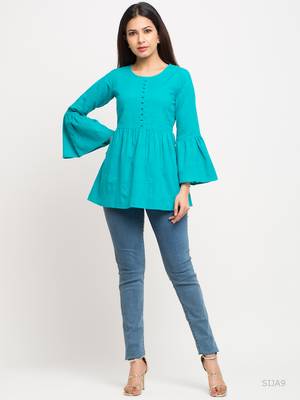 Women'S Turquoise Women'S/Girls Cotton Slub Solid Top 4