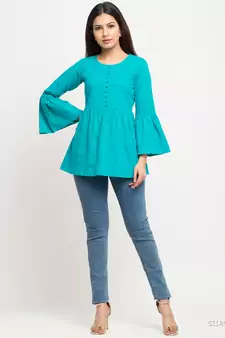 Women'S Turquoise Women'S/Girls Cotton Slub Solid Top