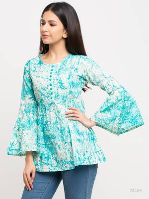 Women'S Turquoise Women'S/Girls Cotton Tie Die Printed Top 1