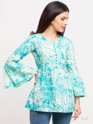 Women'S Turquoise Women'S/Girls Cotton Tie Die Printed Top 3