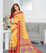 Yellow Cotton Printed Saree With Blouse