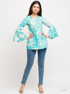 Women'S Turquoise Women'S/Girls Cotton Tie Die Printed Top 5