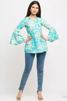 Women'S Turquoise Women'S/Girls Cotton Tie Die Printed Top