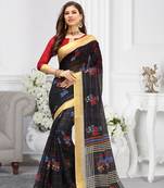 Black Cotton Printed Saree With Blouse