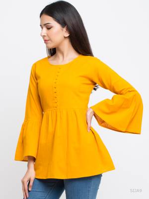 Women'S Yellow Women'S/Girls Cotton Slub Solid Top 1