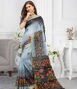 Grey Cotton Printed Saree With Blouse