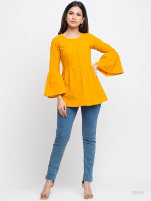 Women'S Yellow Women'S/Girls Cotton Slub Solid Top 5