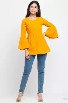 Women'S Yellow Women'S/Girls Cotton Slub Solid Top
