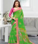 Parrot Green Cotton Printed saree with blouse