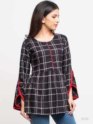Women'S Black Women'S/Girls Rayon Checks Print Top 1