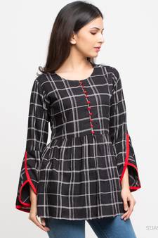Women'S Black Women'S/Girls Rayon Checks Print Top