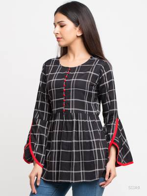 Women'S Black Women'S/Girls Rayon Checks Print Top 3