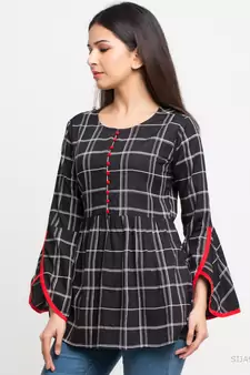 Women'S Black Women'S/Girls Rayon Checks Print Top