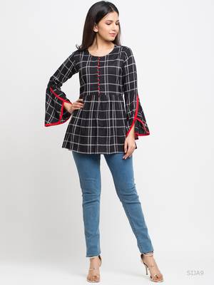Women'S Black Women'S/Girls Rayon Checks Print Top 4