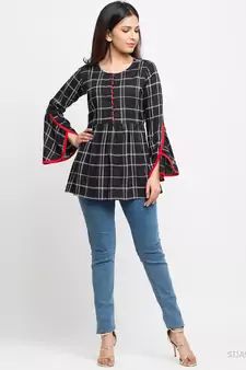 Women'S Black Women'S/Girls Rayon Checks Print Top
