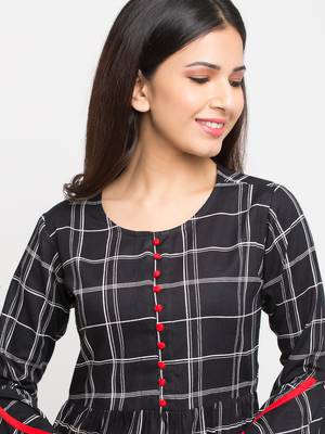 Women'S Black Women'S/Girls Rayon Checks Print Top 5