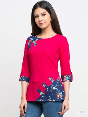 Women'S Pink Women'S/Girls Cotton Slub Printed Top 1