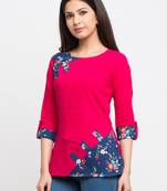 Women'S Pink Women'S/Girls Cotton Slub Printed Top