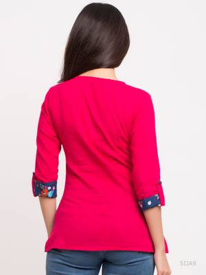 Women'S Pink Women'S/Girls Cotton Slub Printed Top 2