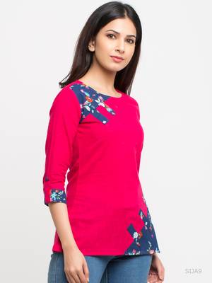 Women'S Pink Women'S/Girls Cotton Slub Printed Top 3