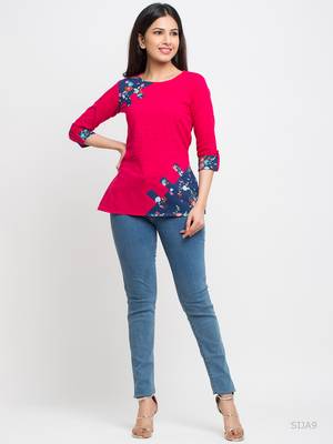 Women'S Pink Women'S/Girls Cotton Slub Printed Top 5