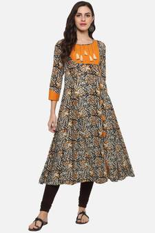 Women's Cotton Kalamkari Print Kurta (Mustard
