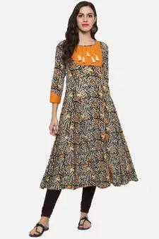 Women's Cotton Kalamkari Print Kurta (Mustard