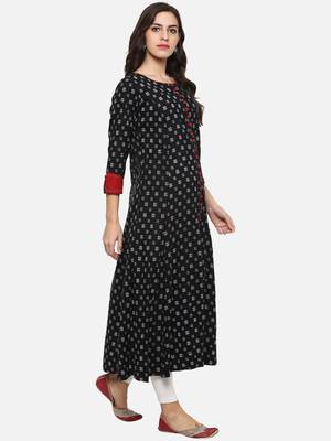 Women'S Cotton Printed Anarkali Kurta (Black) 3