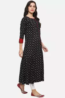 Women'S Cotton Printed Anarkali Kurta (Black)