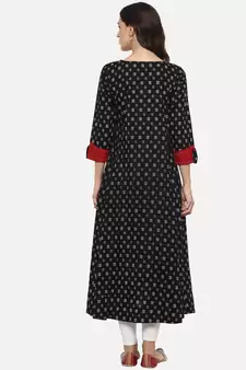 Women'S Cotton Printed Anarkali Kurta (Black)