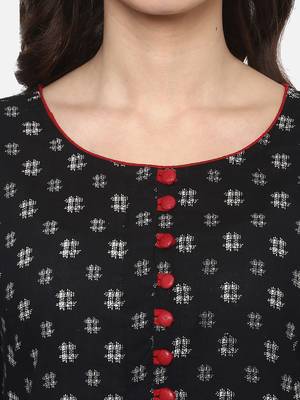 Women'S Cotton Printed Anarkali Kurta (Black) 5
