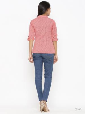Women'S Peach Cotton Slub Printed Shirt Style Top 4