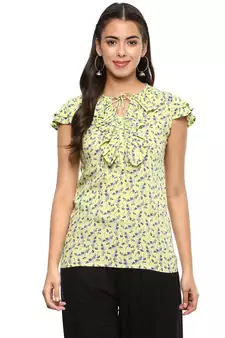 Women's Green Rayon Printed Top