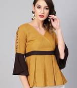 Women's Mustard Cotton Flex Stripes Printed Peplum Top