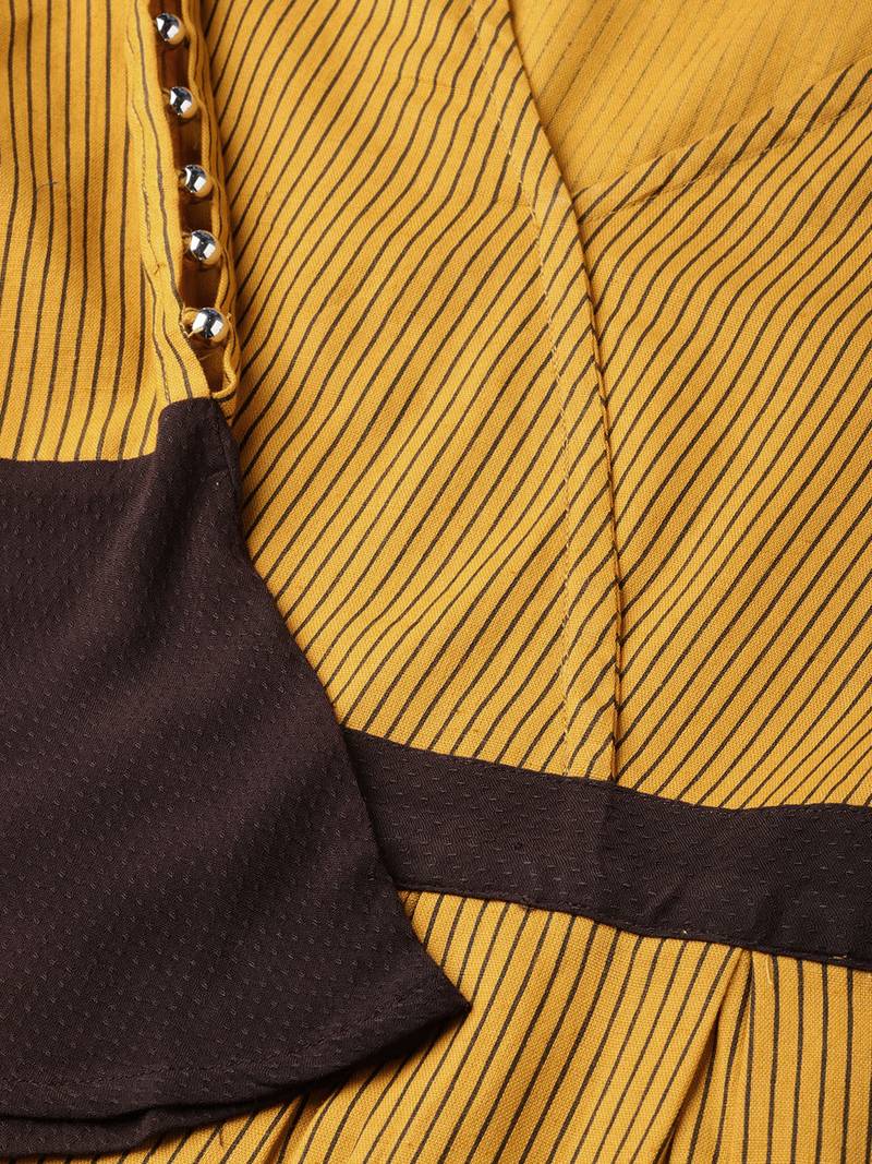 Women's Mustard Cotton Flex Stripes Printed Peplum Top