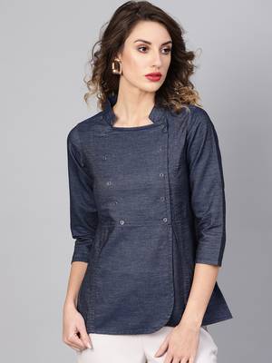 Women'S Blue Denim Regular Top 1