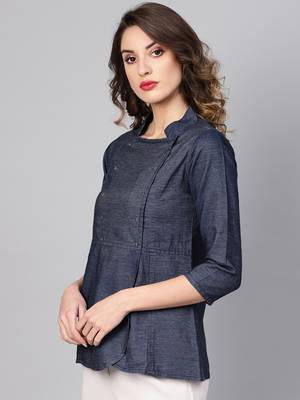 Women'S Blue Denim Regular Top 3