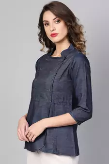 Women'S Blue Denim Regular Top