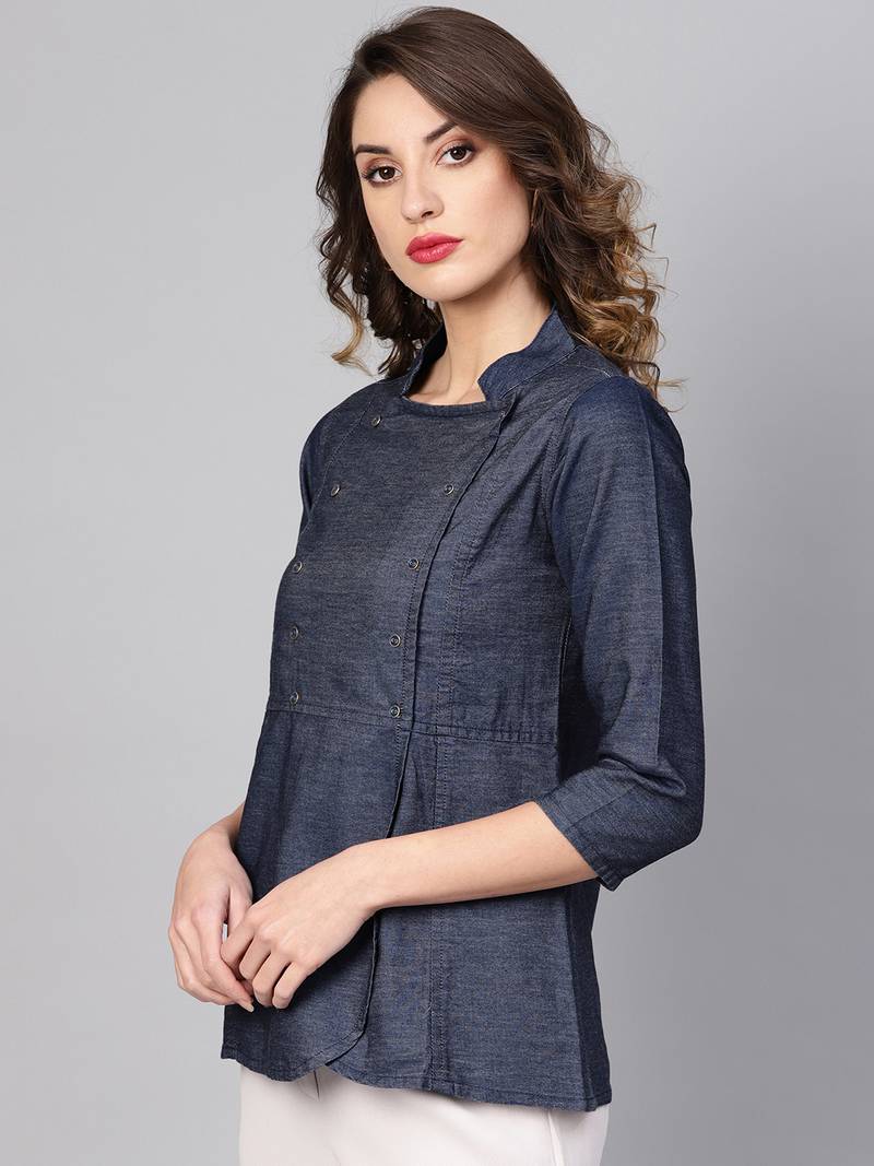 Women'S Blue Denim Regular Top