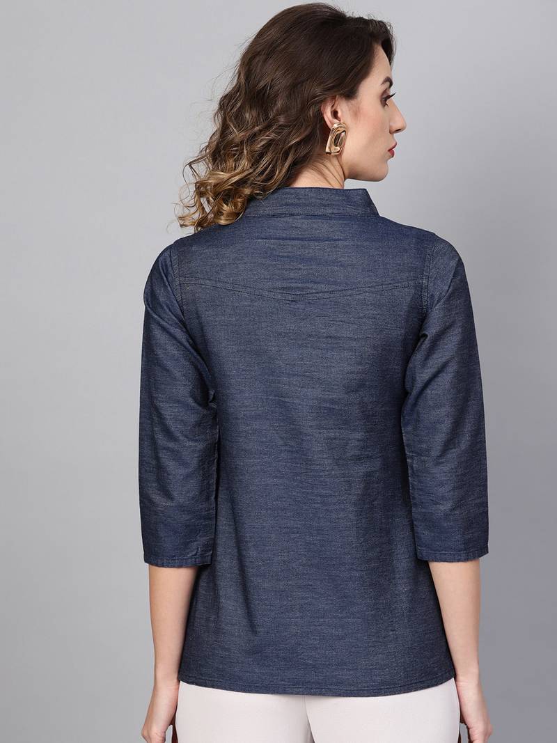 Women'S Blue Denim Regular Top